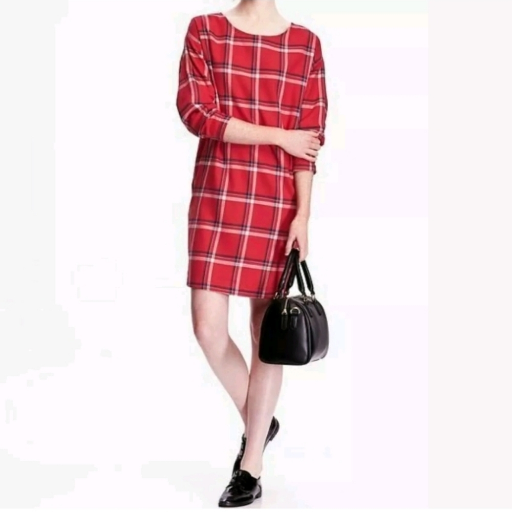 COPY - New❤Old Navy Women's Red Plaid tunic  cotton shift Dress Size S
